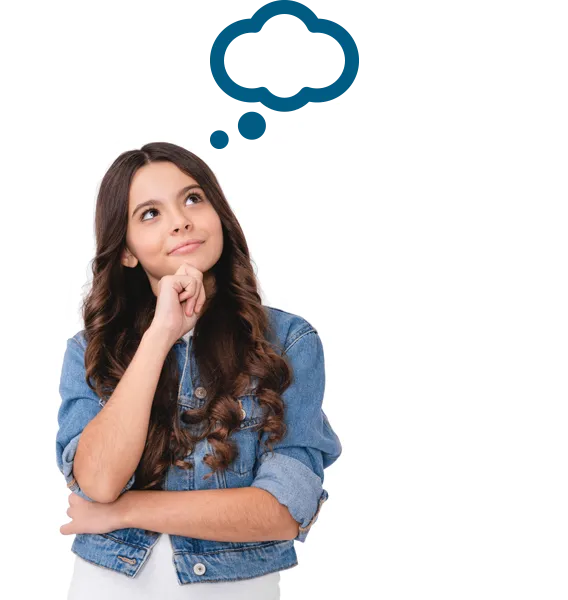 Jugendliches Mädchen mit Gedankenblasen